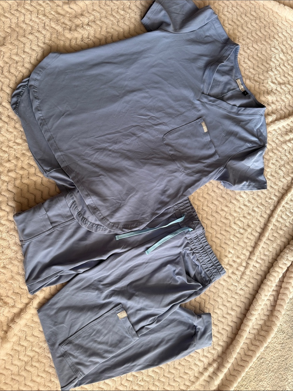 Light Slate Blue Scrub Set with Pocket Detail